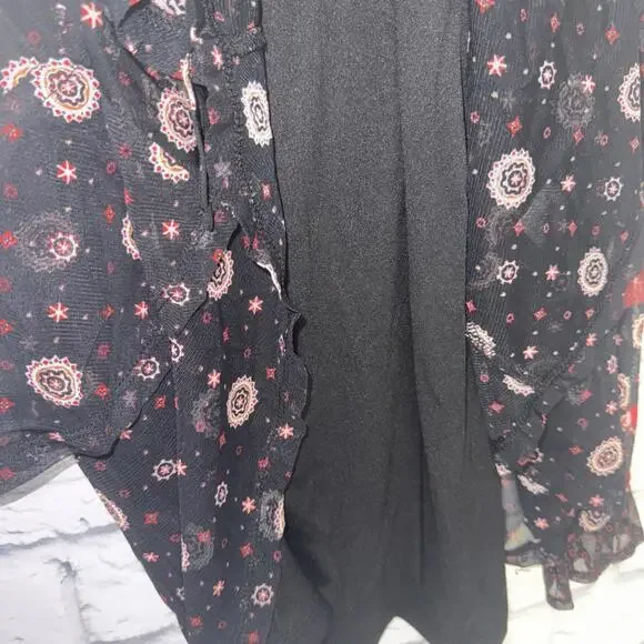 NWT Stlye & Co Black Red Boho Peasant Blouse S Small - Picture 2 of 6